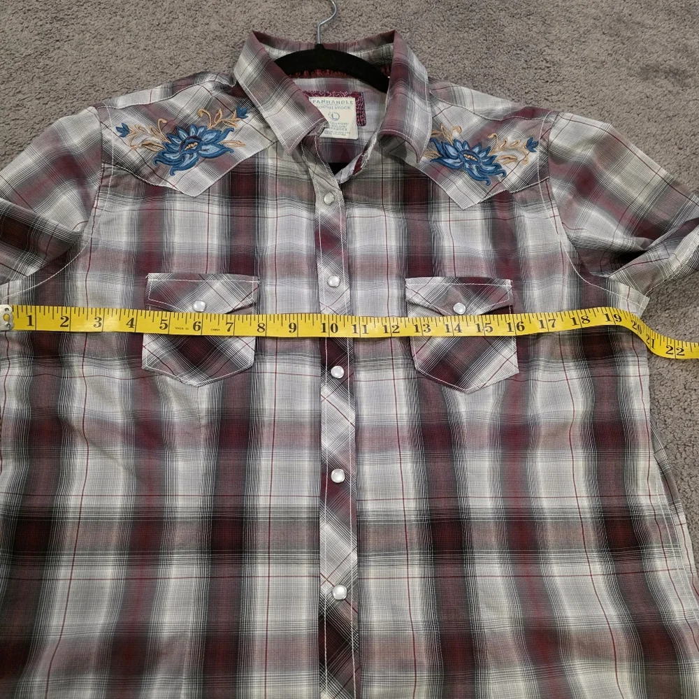 VTG Panhandle Shirt Women's Large‎ Plaid Button-Up Shirt with Floral Embroidery - Picture 8 of 10